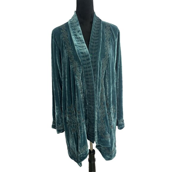 Womens Cardigan Slipover Jacket Velvet 3XL Time For Me embroidered Details - Picture 1 of 14